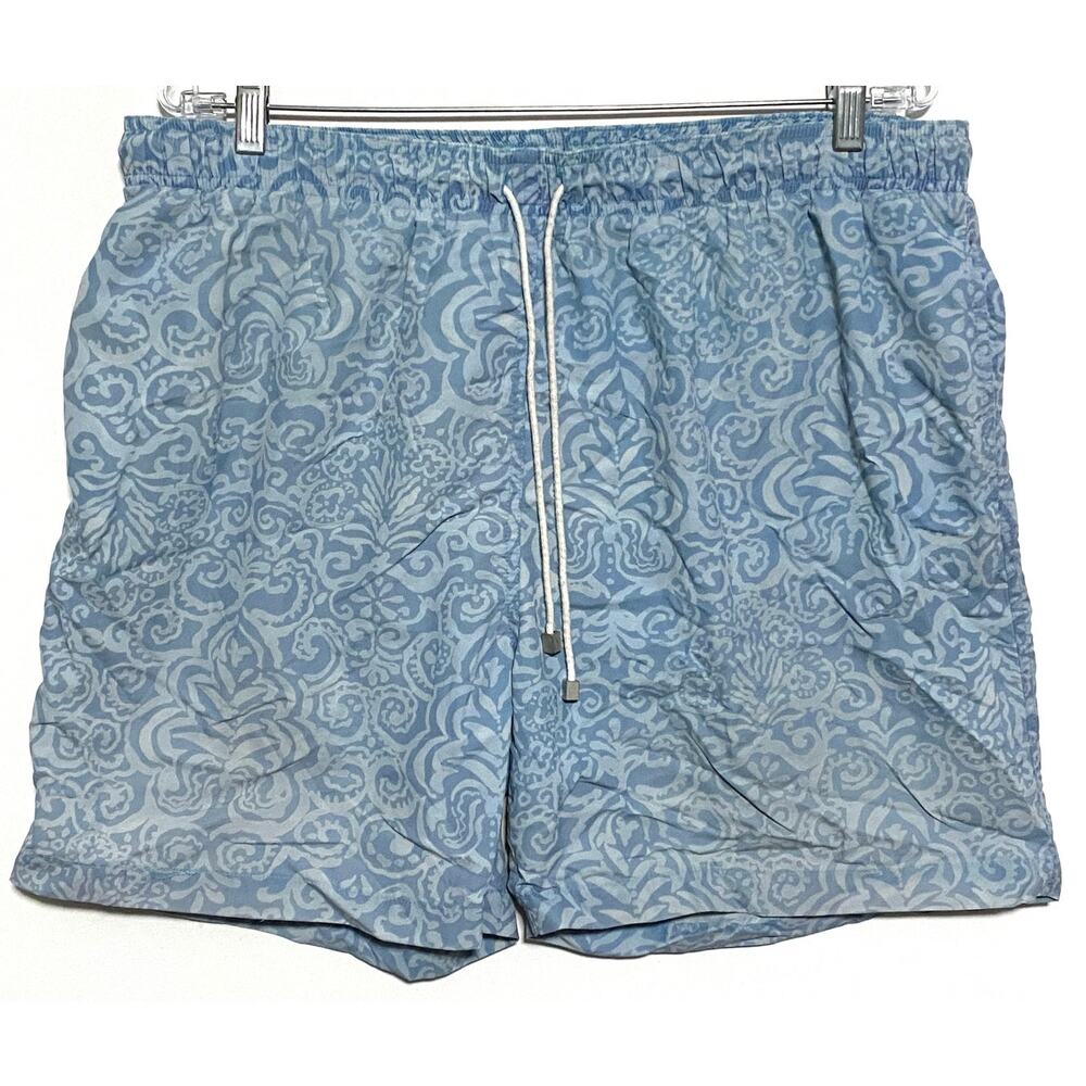 J McLaughlin Blue Swim Trunks Lined Shorts Men XL Abstract Vacation Beach Pocket